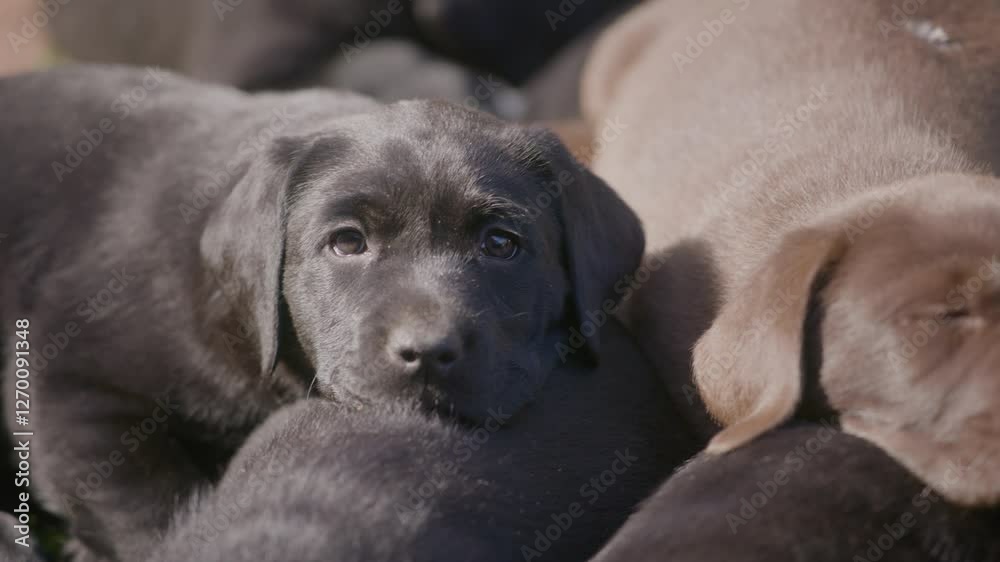 Cute Labrador puppy dozing off with others Cute Labrador puppy dozing off with others