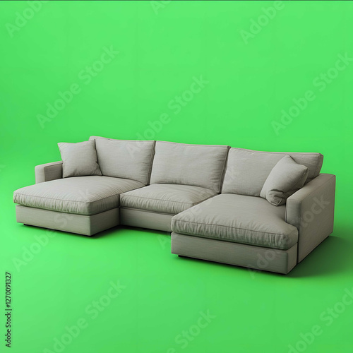 Show a threequarter view of a sectional sofa The camera should be positioned at a 45degree angle showing both the front and the side of the sofa to capture its depth photo