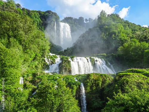 View of Marmore Falls: a man-made waterfall created by the Romans in 271 BC (Province of Terni, Umbria, Italy). photo