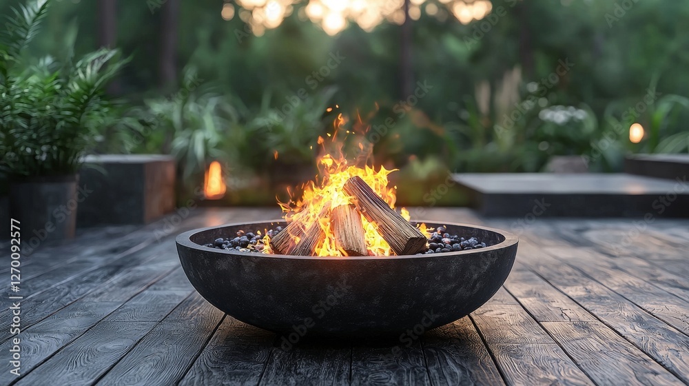 Outdoor Fire Pit Mockup with Glowing Flames and Warmth in Serene Natural Surroundings Outdoor Fire Pit Mockup with Glowing Flames and Warmth in Serene Natural Surroundings
