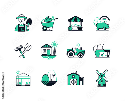 Farming and country life - line design style icons set