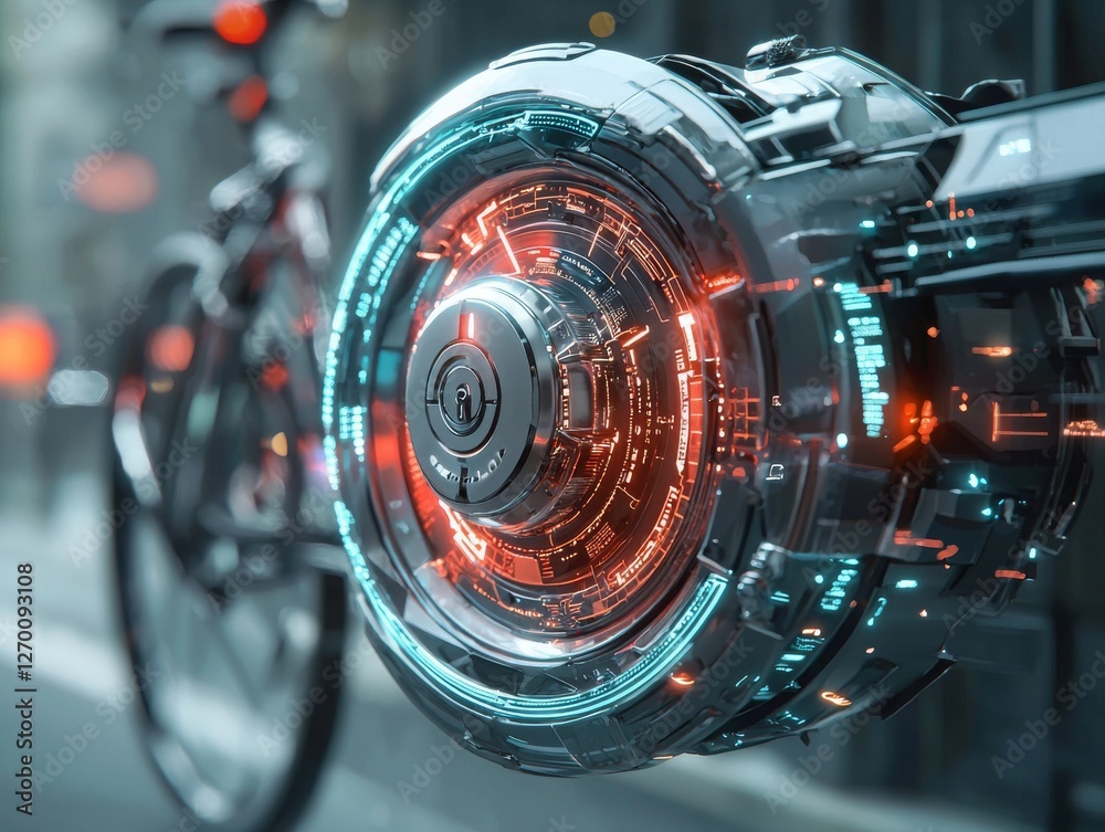 Fototapeta premium Innovative High-Tech Security Bicycle Lock Mockup Featuring Smart Technology and Design Elements