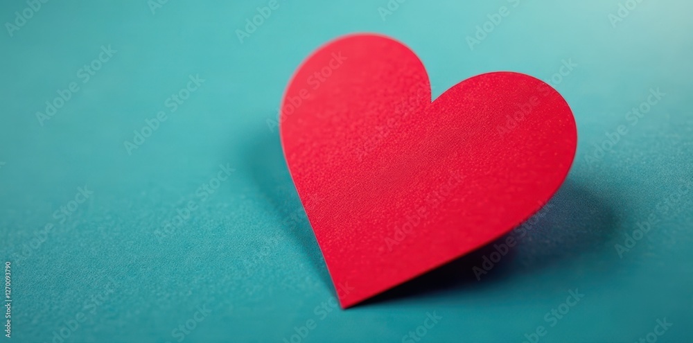Close-up of a single red heart-shaped adhesive sticker, detail, white Close-up of a single red heart-shaped adhesive sticker, detail, white