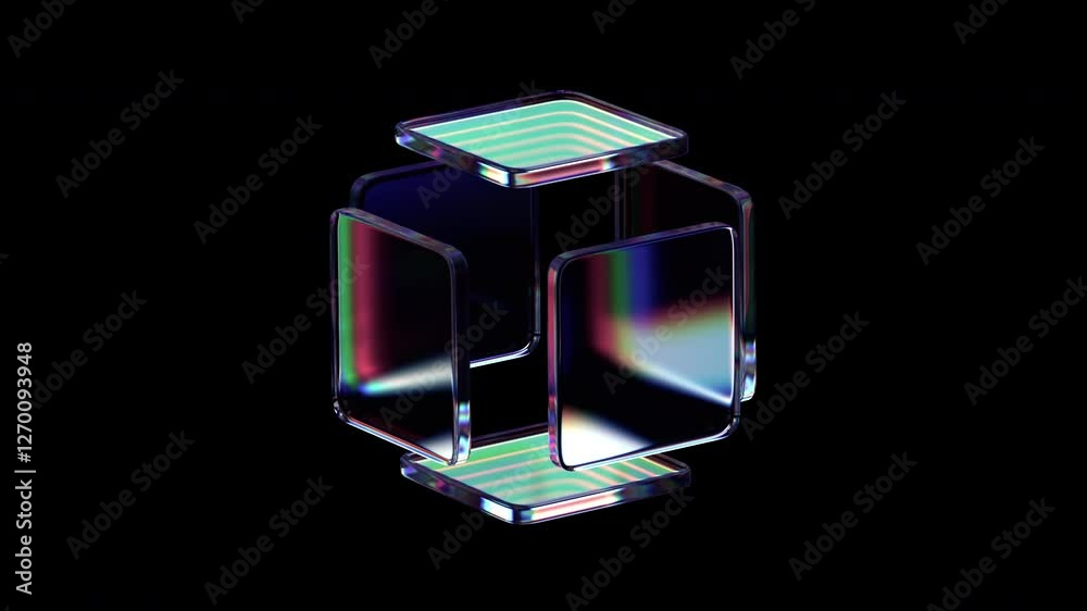 Abstract animation, rotating glass cube, 4k seamless looped video, 3d render