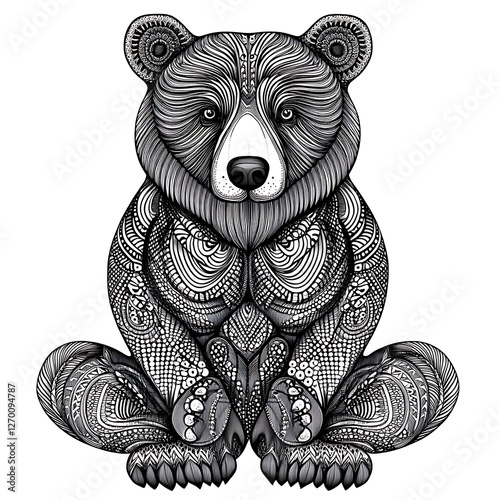 Ornate Black and White Bear Illustration photo