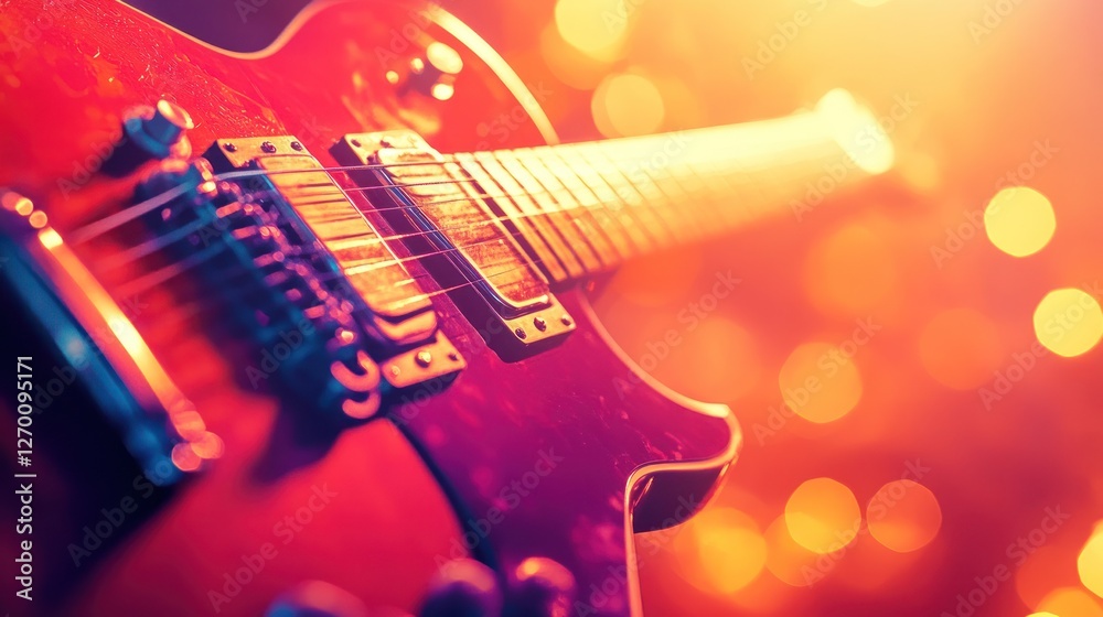Obraz premium Electric Guitar in Warm Light: A Musical Instrument Close-Up Photography