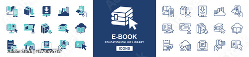 education book online library icon line set digital e-book dictionary document collection download arrow learning read book signs vector illustration