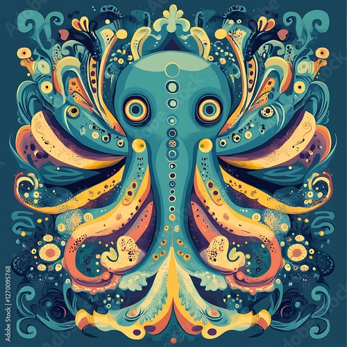 Abstract octopus illustration, decorative swirls, vibrant colors photo