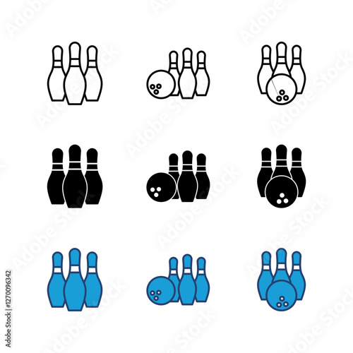 Bowling icon set. bowling ball and pin icon. bowling pins