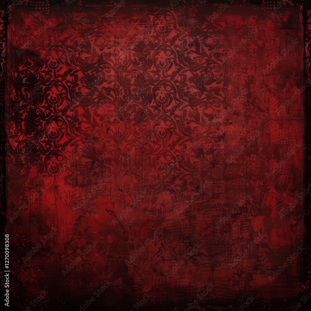 Grungy Red Floral Background with Distressed Texture Grungy Red Floral Background with Distressed Texture
