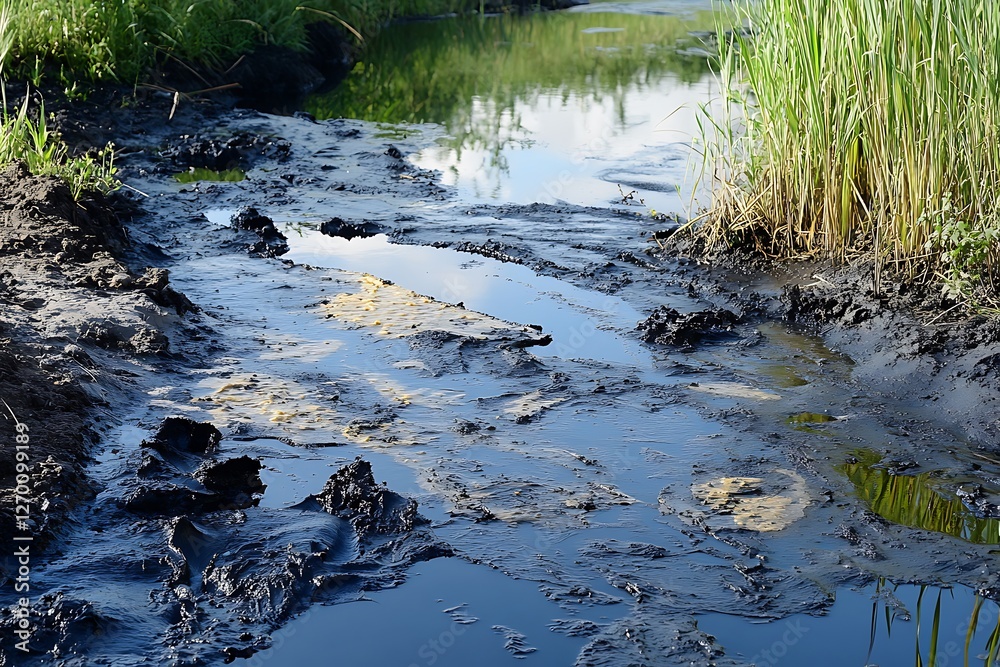 Obraz premium Polluted Waterway - Environmental Disaster