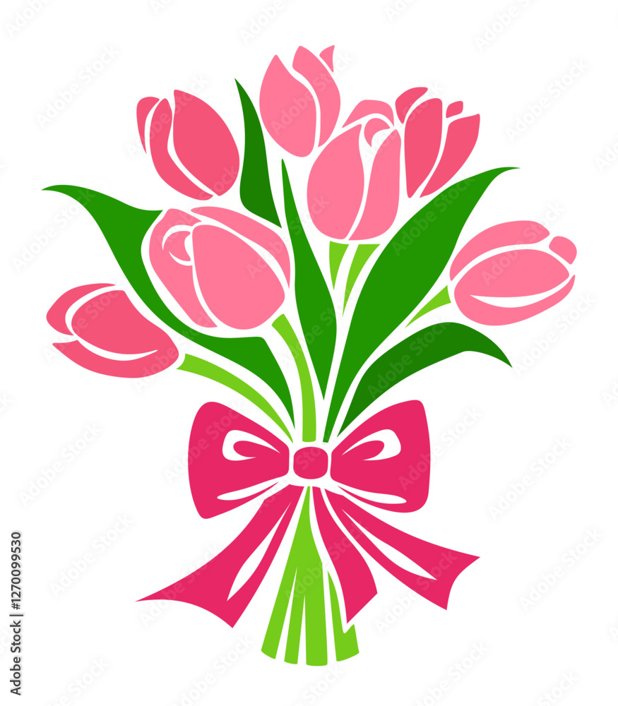 Fototapeta premium Bouquet of pink tulip flowers isolated on a white background. Vector illustration