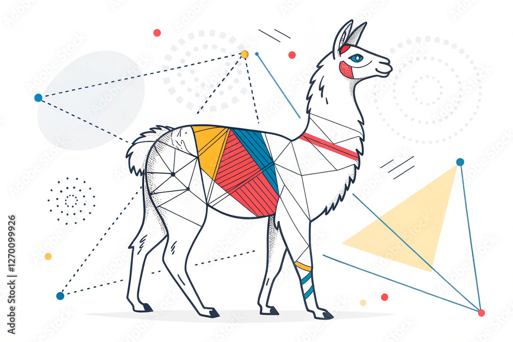 Obraz premium an abstract, minimalist llama using continuous line art. The llama is stylized and simplified to the most basic forms, with exaggerated features- generated by ai