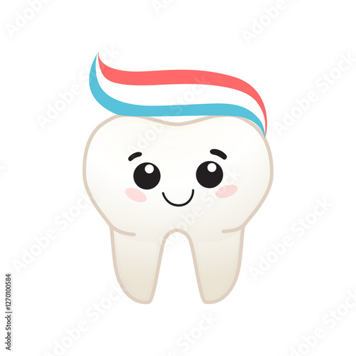 Cute tooth cartoon with happy expression. Teeth with smile illustration. Dental care icons emoji. Teeth activity pose