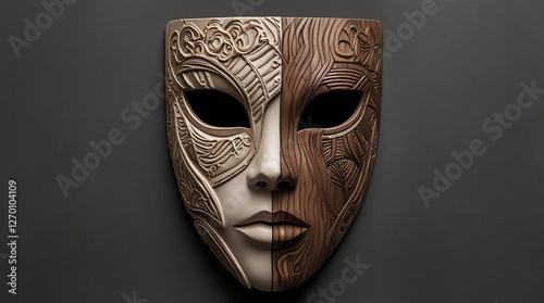 wooden mask with two colors