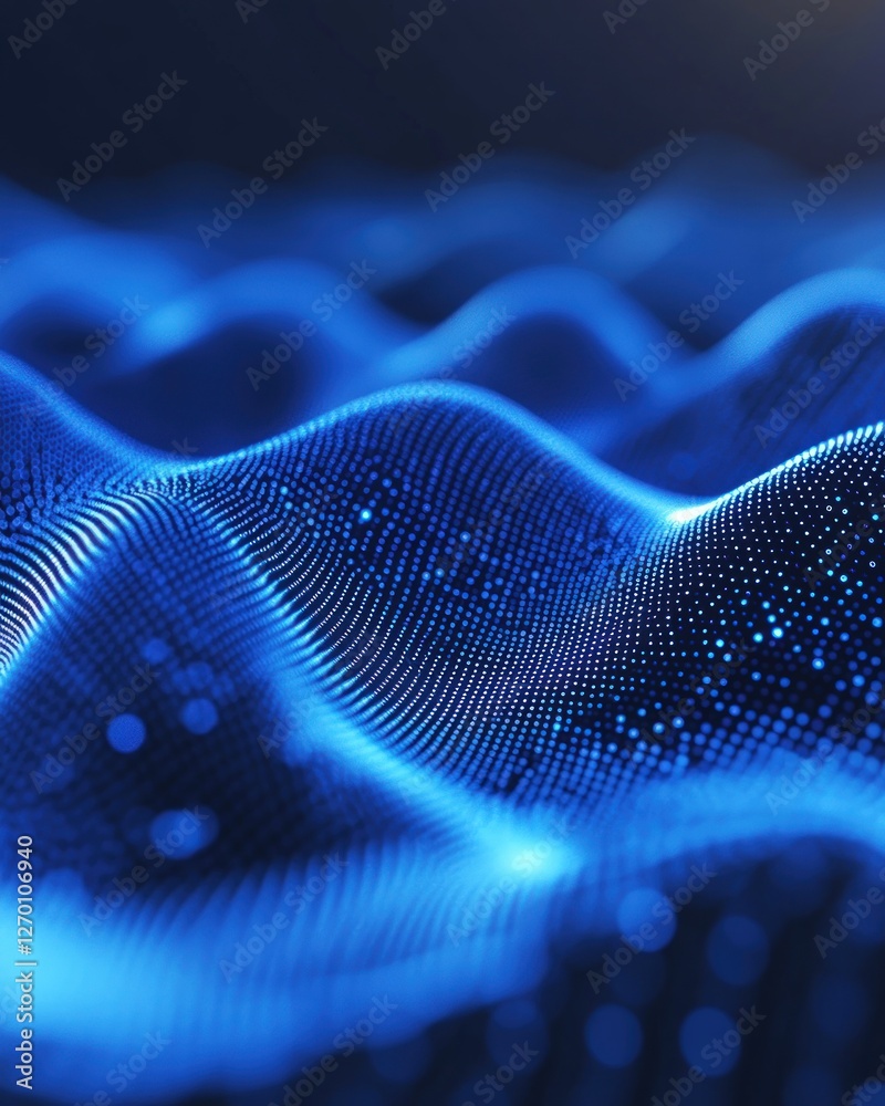 Abstract Blue Digital Wave Background with Glowing Particles Abstract Blue Digital Wave Background with Glowing Particles