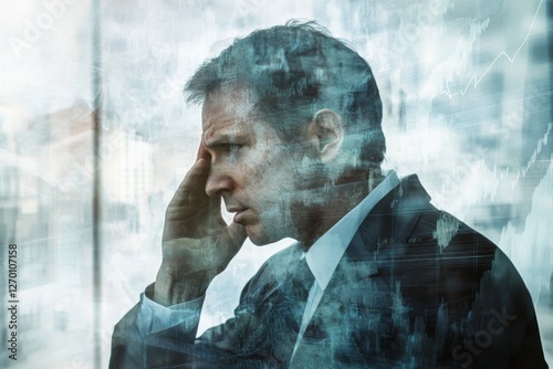 businessman touching his temple and looking at something