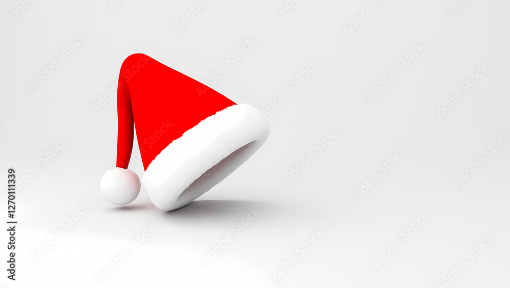 classic red santa hat with white fur trim rests on a stark white background classic red santa hat with white fur trim rests on a stark white background