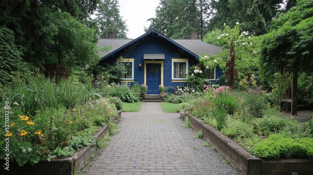 A grand entrance with a well-maintained pathway leading to a bold-colored front door, enhancing curb appeal A grand entrance with a well-maintained pathway leading to a bold-colored front door, enhancing curb appeal
