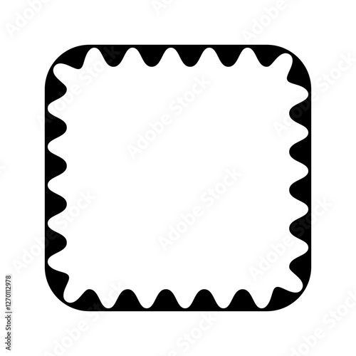 Square frame with wavy inner edges. Vignette with scalloped inside edges isolated on white background. Vector graphic illustration.