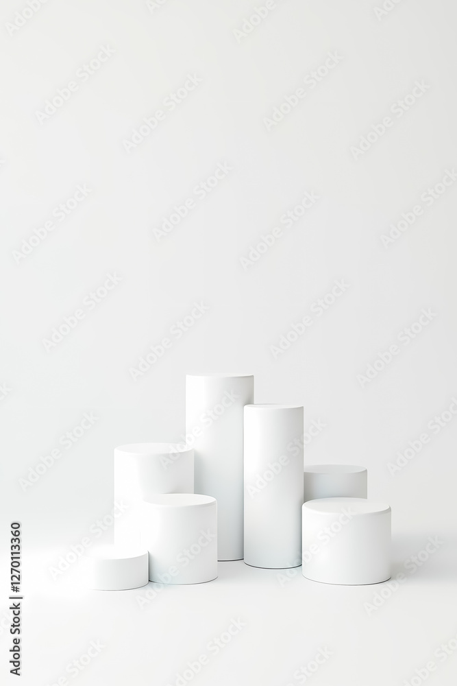 arrangement of pristine white cylinders against a white background arrangement of pristine white cylinders against a white background
