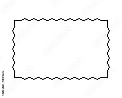 Rectangle frame with zigzag edges. Blank text box, speech bubble, tag or label rectangular shape with jagged borders isolated on white background. Vector outline illustration.