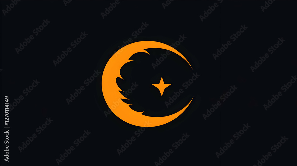 Fototapeta premium Orange Crescent Moon Symbol on Dark Background