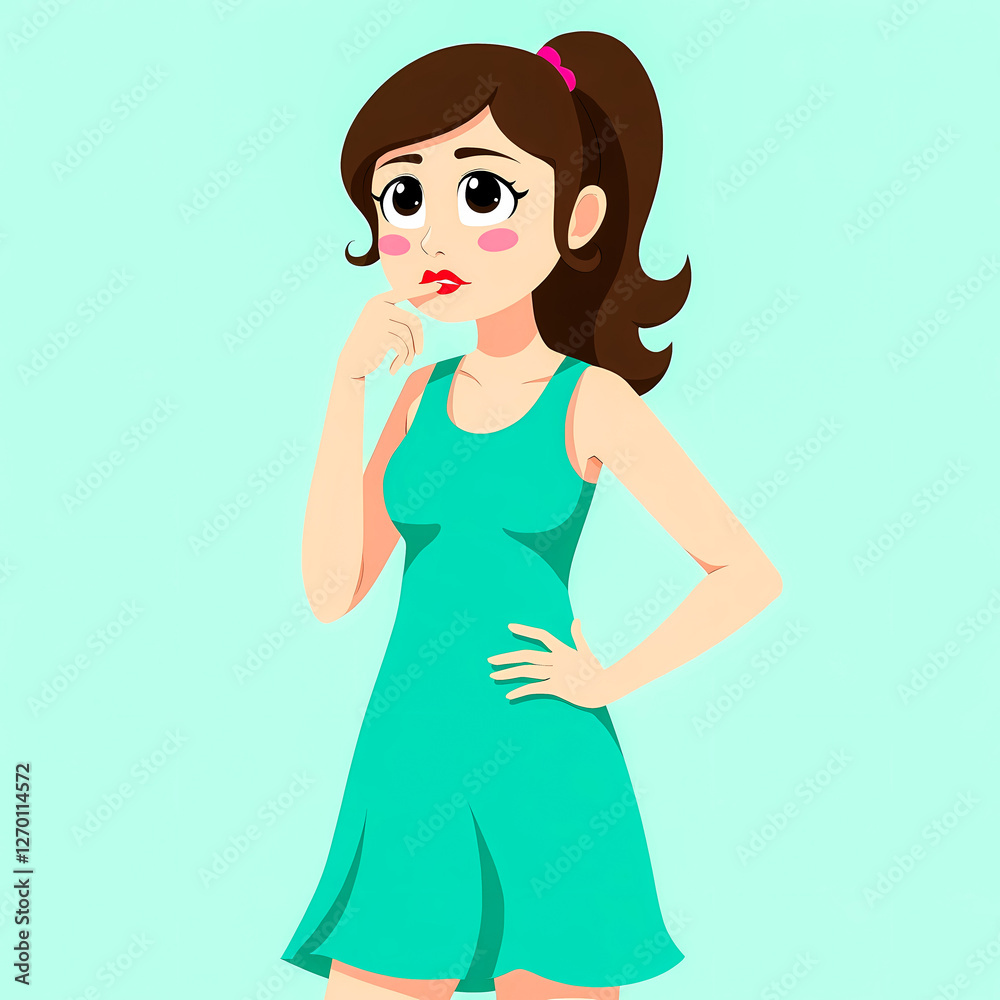 pensive young woman in a teal dress contemplating pensive young woman in a teal dress contemplating