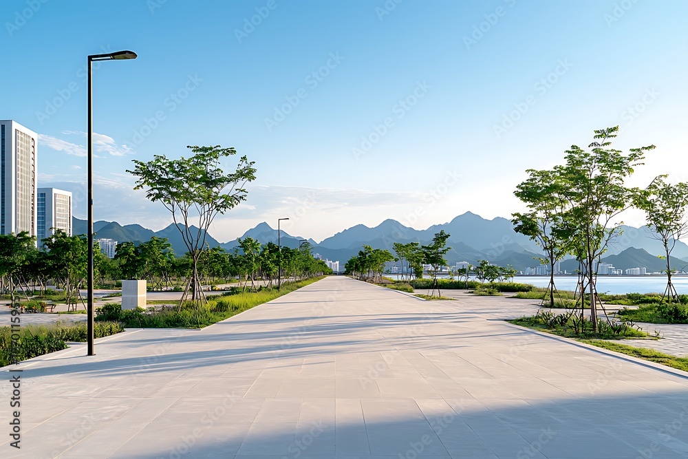 Fototapeta premium Urban pathway exploration scenic city park photography daylight wide angle tranquil atmosphere