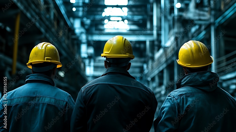 Three Workers in Industrial Setting Three Workers in Industrial Setting