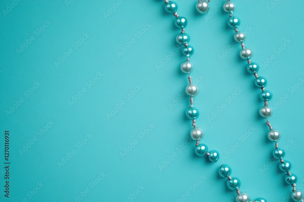 blue and silver necklace on teal background blue and silver necklace on teal background