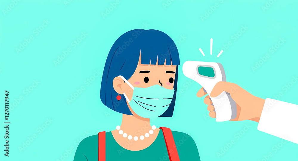 hand uses a non-contact thermometer to check the temperature of a masked person hand uses a non-contact thermometer to check the temperature of a masked person