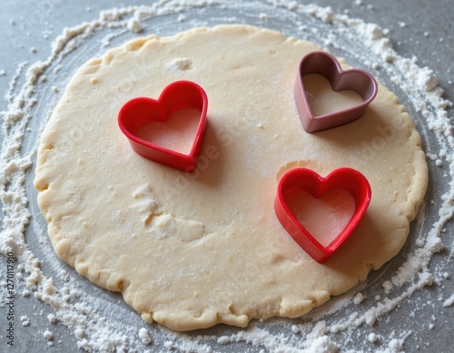 Making cookies with heart-shaped cookie cutters