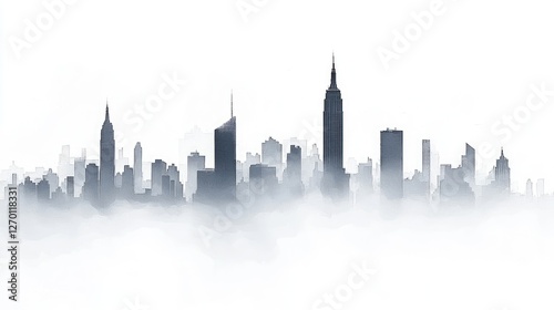 Foggy city skyline, urban landscape, misty morning, atmospheric view, ideal for travel brochures © Iswanto