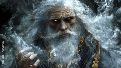 Portrait of an enigmatic fantasy elder. Temporal Warlocks. Illustration