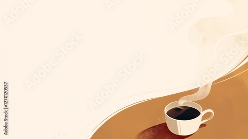 白いシンプルな背景と珈琲の入ったコーヒーカップのイメージ画像