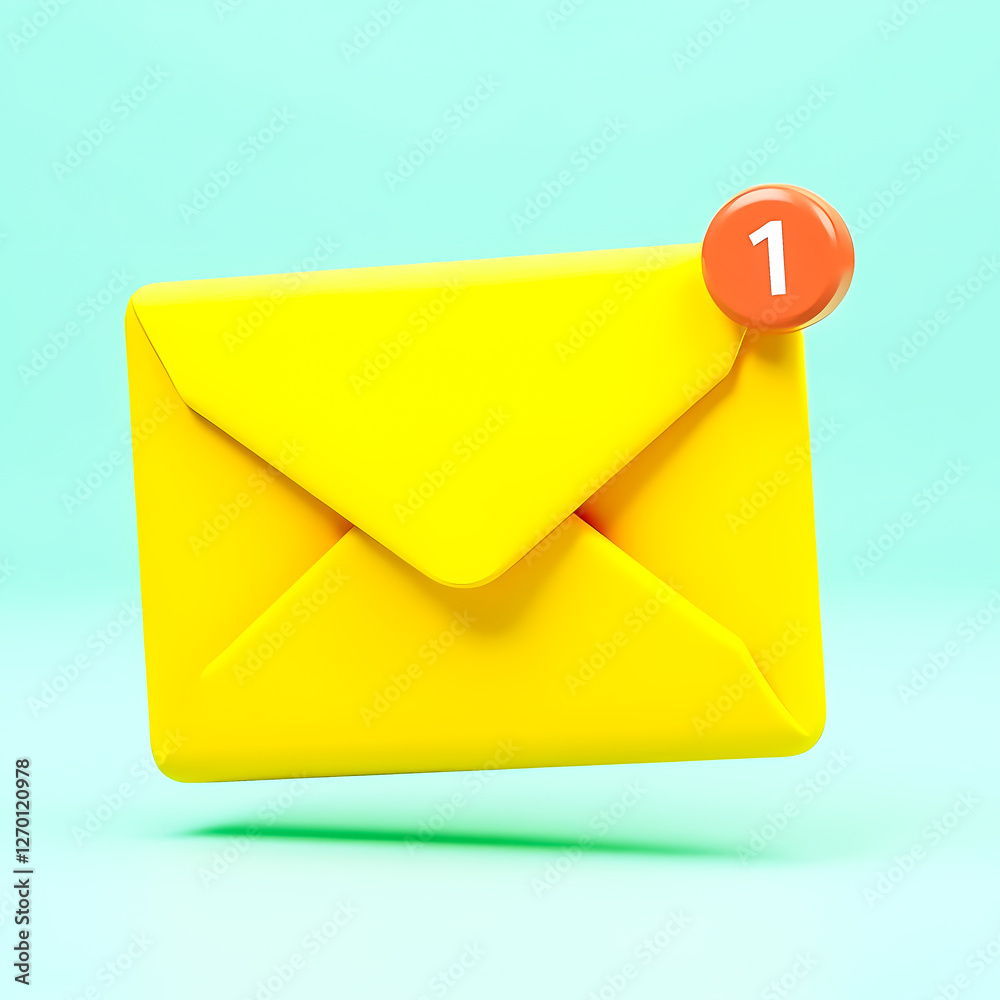 single notification on a bright yellow 3d envelope single notification on a bright yellow 3d envelope
