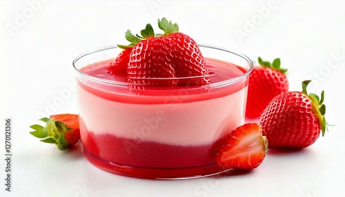strawberry pudding jelly on white background  
