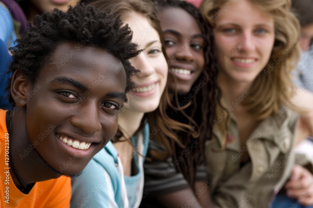 Group of happy students smiling and looking at camera in a high school Group of happy students smiling and looking at camera in a high school