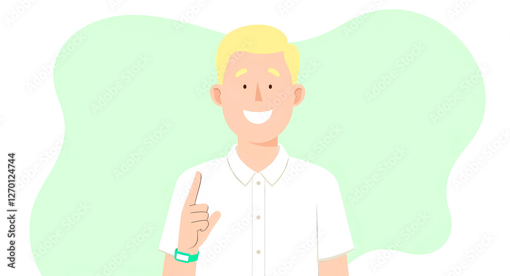 smiling blond man in white shirt gesturing an idea smiling blond man in white shirt gesturing an idea