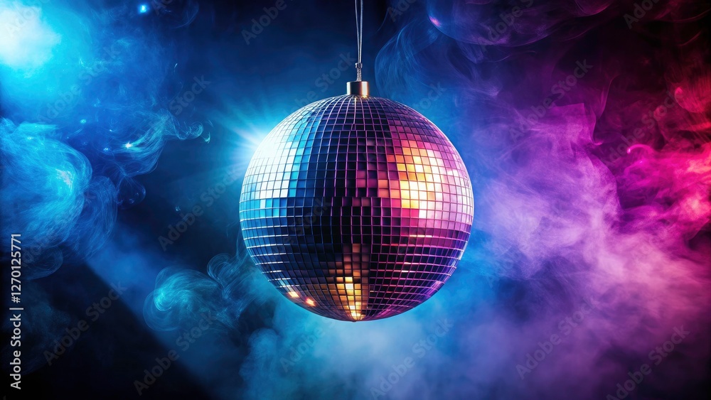 Obraz premium Silhouetted figures revel under a smoky disco ball's glow; vintage nightlife's shadowy charm.