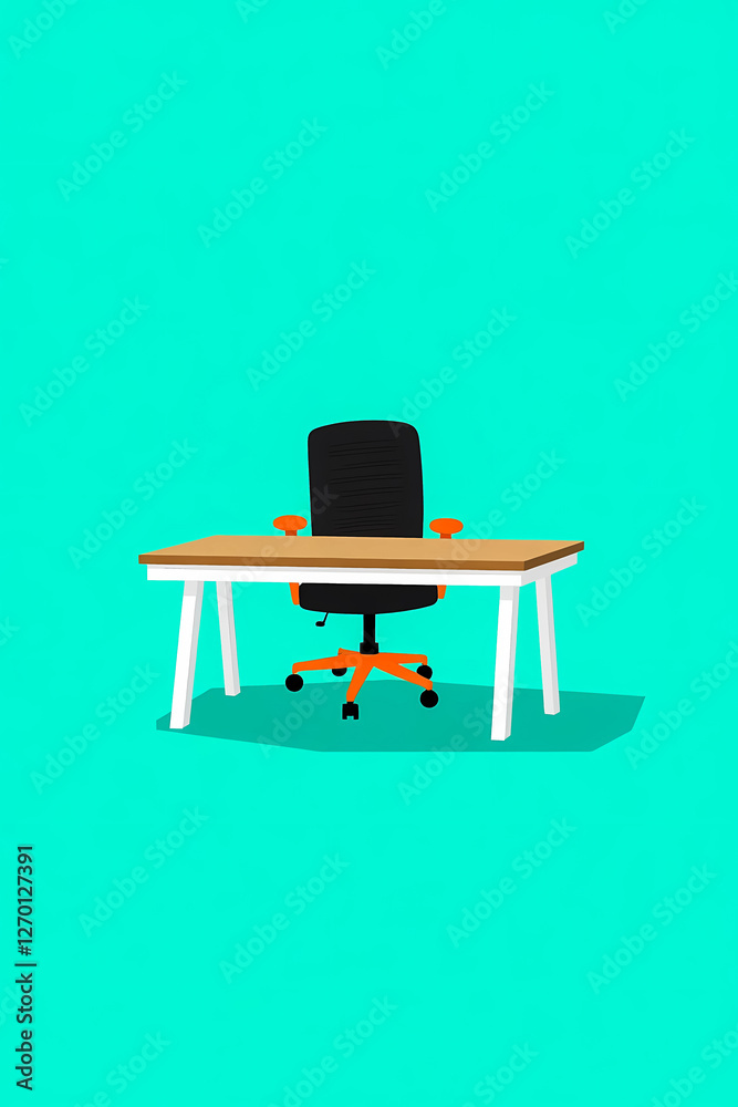 Fototapeta premium modern minimalist workspace with a light brown desk and a black and chair