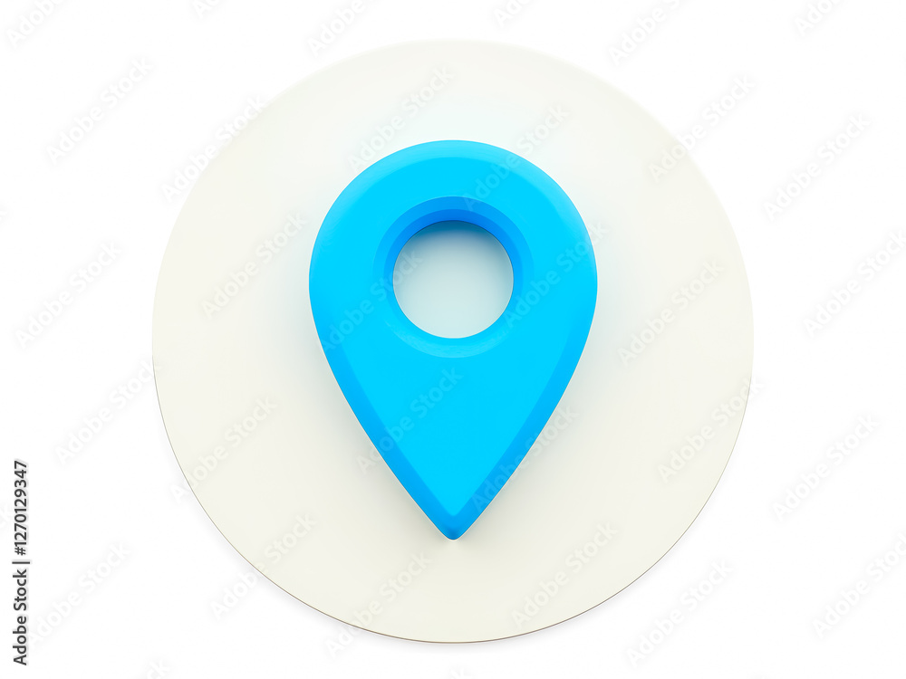3d blue location pin on white circle background 3d blue location pin on white circle background