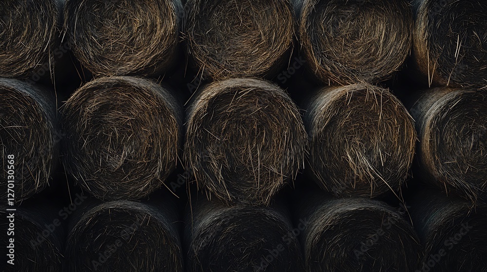 Hay Bales Stacked in Rows: A Rustic Harvest Scene Hay Bales Stacked in Rows: A Rustic Harvest Scene