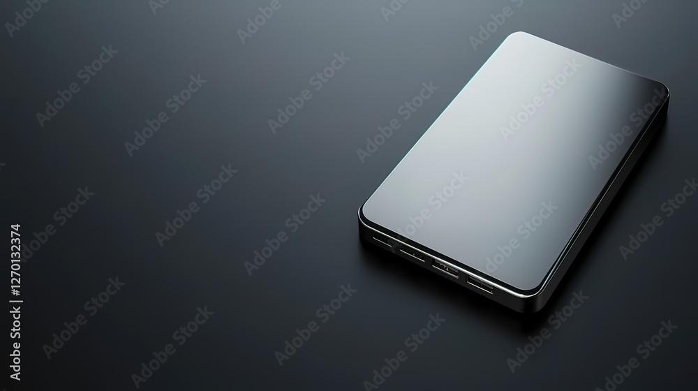 Sleek metallic external hard drive on dark background. Sleek metallic external hard drive on dark background.