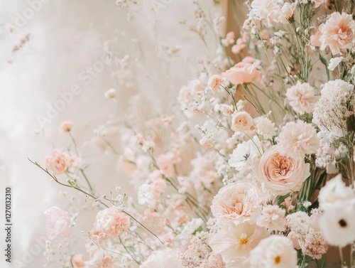 Elegant floral arrangement featuring soft pink and white blossoms backdrop photo