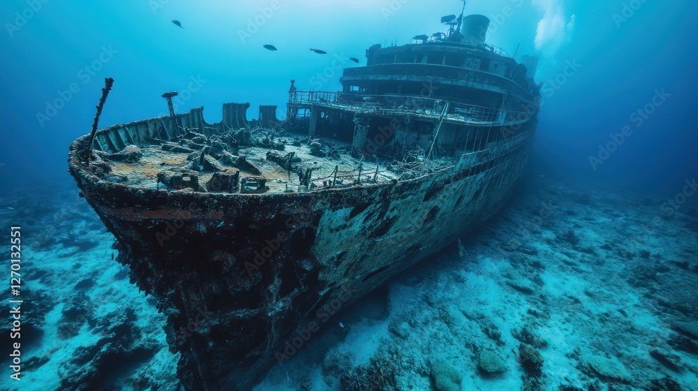 A luxury cruise liner sunk in 1961 after an engine room explosion, now lying at 50 meters depth off the coast of Grenada. Known as the 'Titanic of the Caribbean,' the wreck is one of the largest in th A luxury cruise liner sunk in 1961 after an engine room explosion, now lying at 50 meters depth off the coast of Grenada. Known as the 'Titanic of the Caribbean,' the wreck is one of the largest in th
