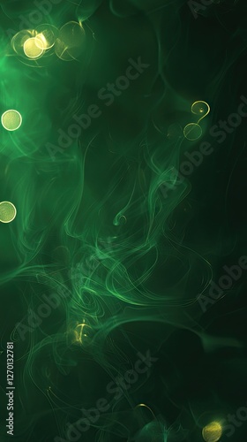 Abstract dark green smoky background with bright lights photo