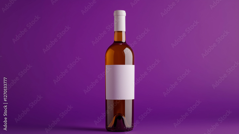 Wine Bottle Mockup with blank white label isolated on purple background Wine Bottle Mockup with blank white label isolated on purple background