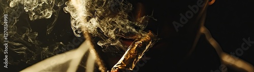 Man Smoking Cigar Dark Background Smoking Cigar